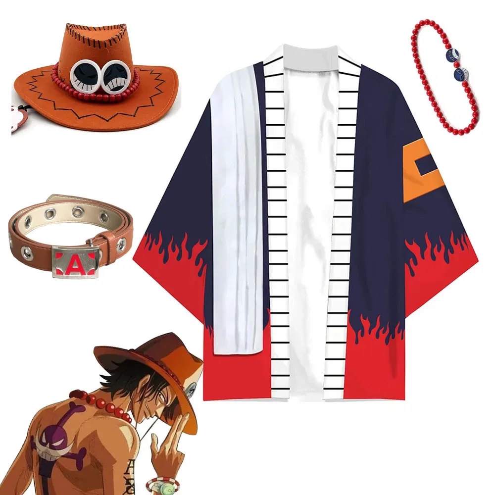 Disfraz de fantasía Portgas Ace para hombre y niño, traje de Anime para Cosplay, cinturón, bata, sombrero, collar, juego de rol, Pop, Halloween, Carnaval