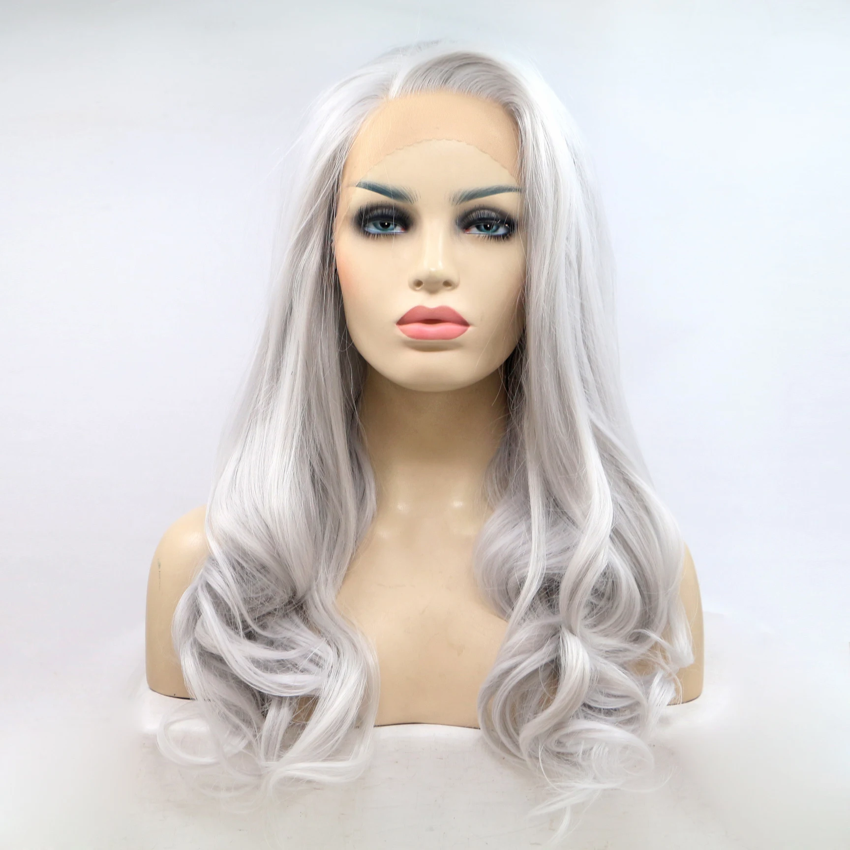 Platin Grau Perücke gewellt 13*3 Spitze Front Haar hitze beständige Faser Körper Welle für Frauen Party Cosplay