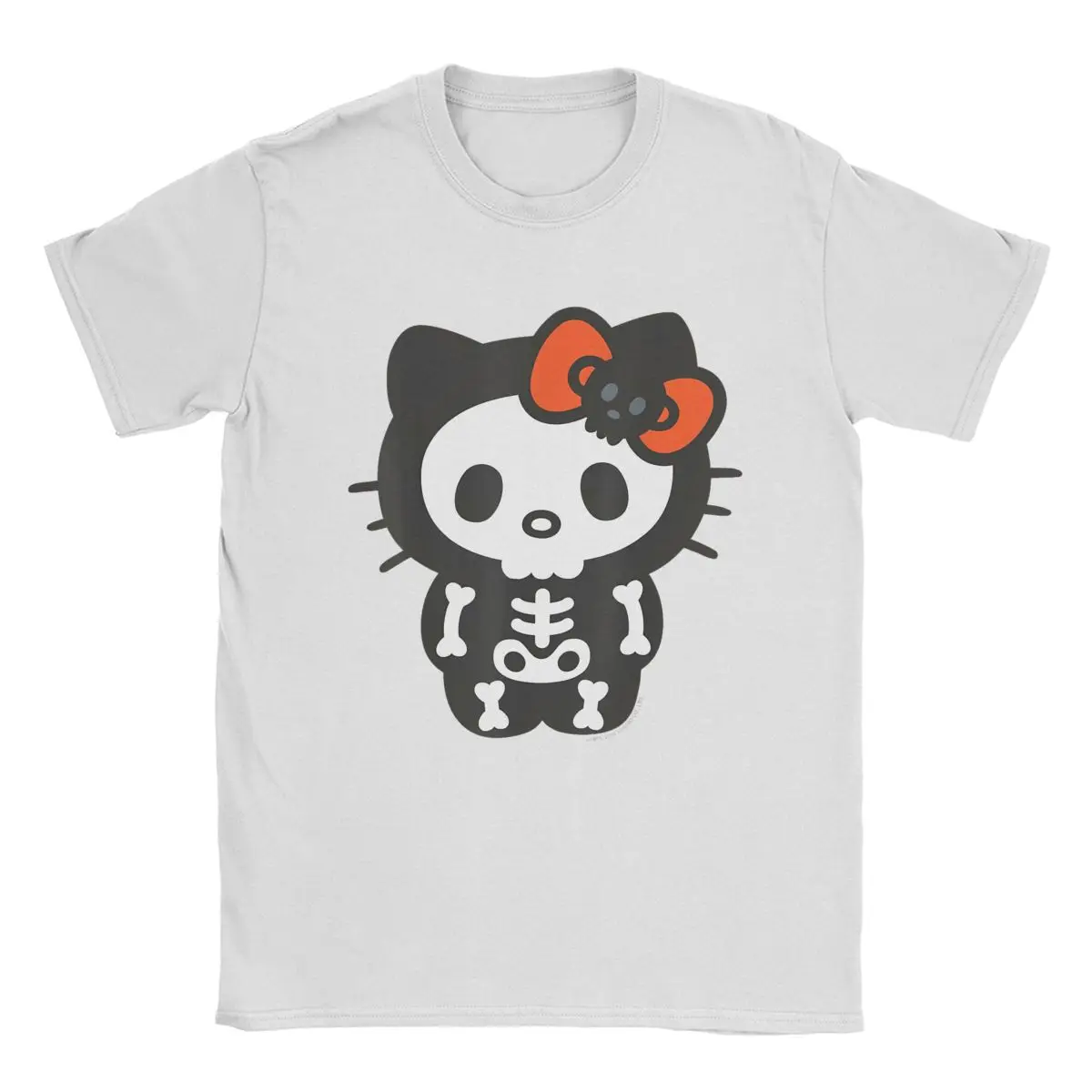 Vintage Hello Kitty Skeleton Halloween T-Shirt for Men Crew Neck Cotton T Shirts Harajuku Short Sleeve Streetwear Unisex Tops