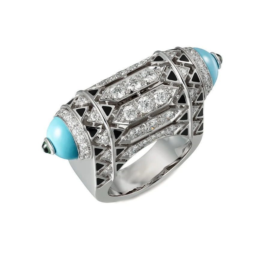 Luxury High Craft Black Resin Leopard Print Coral Color Ring Blue Turquoise Rings Designer Copper Jewelry For Women Anniversary