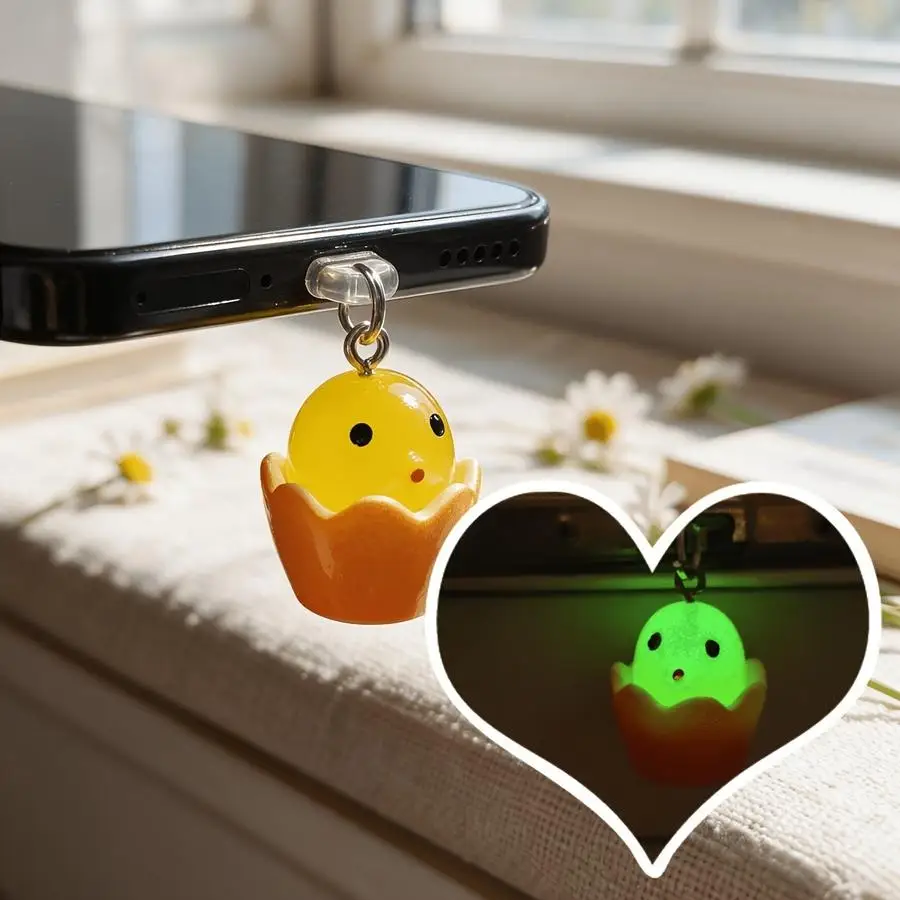 1/5/10/20/50/100pcs Glow-in-the-Dark Bright Yellow Egg-Shaped Wind Chime with Dust Pendant for Cell Phones, Decorative Cell Phon