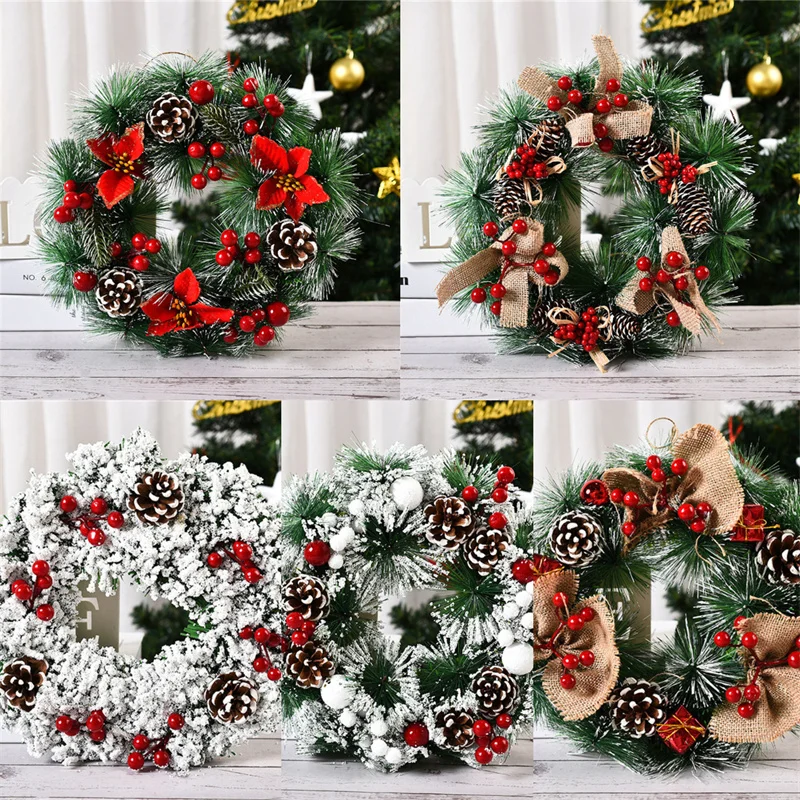 30cm Christmas Wreath For Front Door Christmas Door Wreath Pine Cone Ornaments Garland For Window Wall Indoor Outdoor Xmas Decor