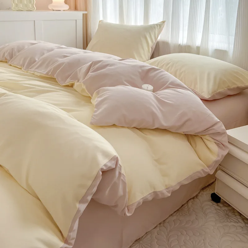 3/4Pcs Bedding Set Duvet Cover 220x240 Queen Bed Comforter Set Dorm Essentials For College Solid Colors, Simple And Comfortable