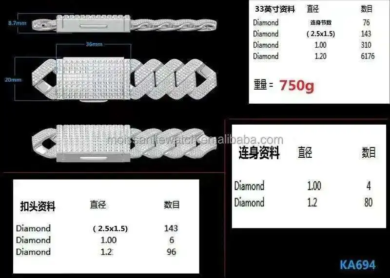 

Big chain 4 row 20mm 700 grams vvs diamond miami cuban link chian S925 moissanite baguette hip hop heavy cuban link necklace