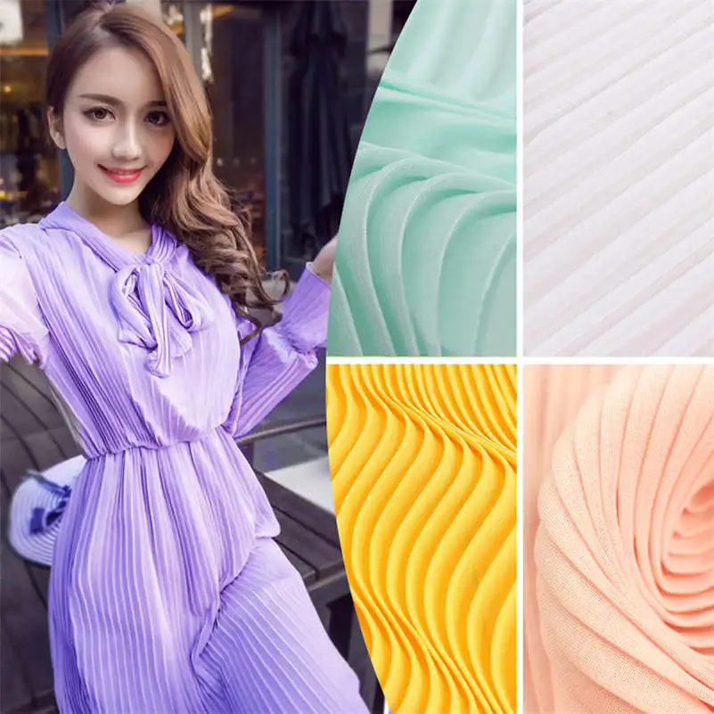 Chiffon Georgette Pleated Fabric Craft Material Summer Dress Shirt Cloth Craft DIY 100x150CM