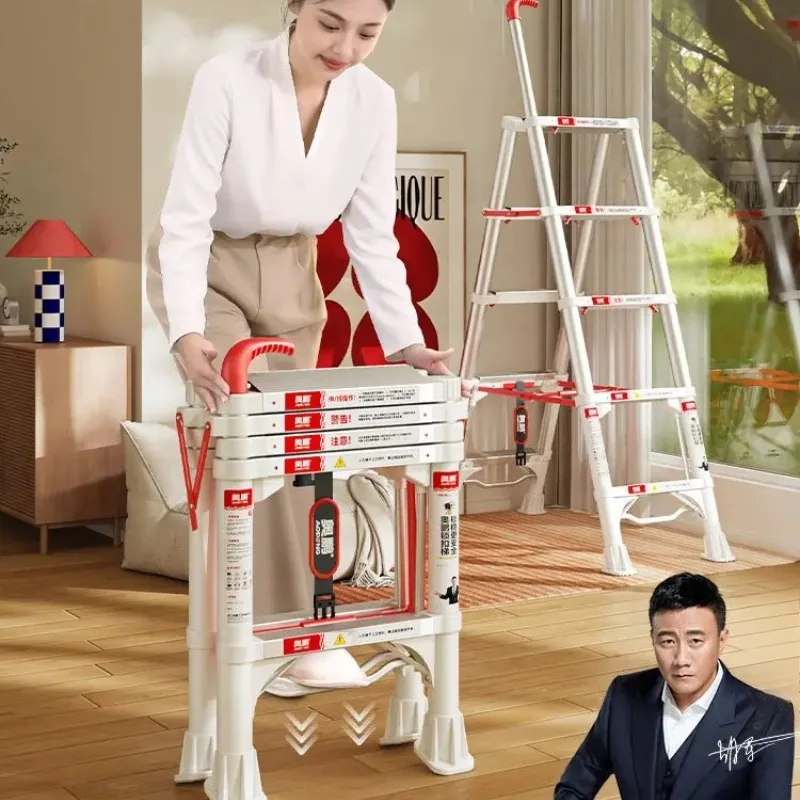 Locking Folding Aluminum Ladder Portable Telescoping A-Frame Step Stool for Home Use, Multi-Purpose Lightweight Extension Ladder
