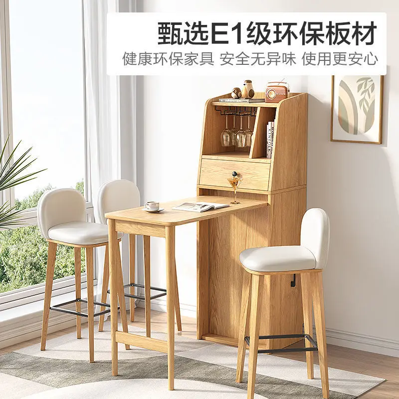 Multifunctional folding bar table dining table integrated living room storage wine cabinet simple household partition high table