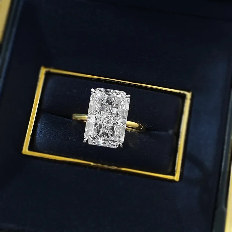 

S925 Silver Plated Gold Rectangular Frosted Cut Ring For Women Live Broadcast On Xiaohongshu European And American Jewelry