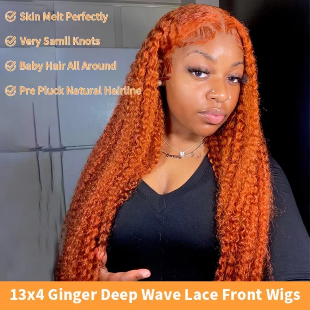 13x4 Hd Lace Frontal Orange Ginger Wig 40 Inch 13x6Deep Wave Lace Front Brazilian glueless wig human hair ready to wear Wig