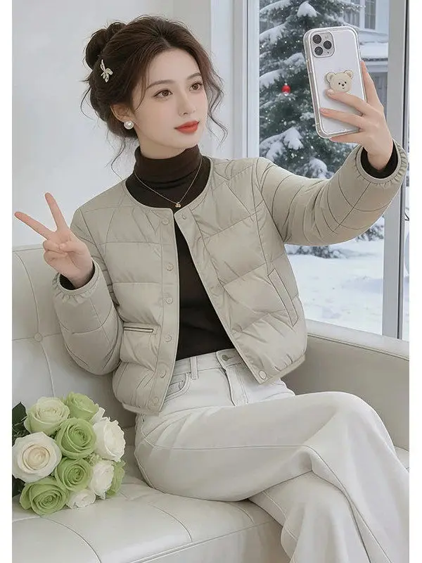 

Легкая модная короткая хлопковая куртка Cact для женщин, с круглым вырезом, теплая верхняя одежда в корейском стиле, для повседневной носки, простой дизайн