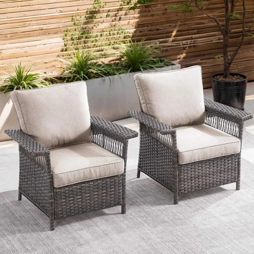 

2 sets of outdoor chairs with hollow wide edge armrests and courtyard furniture, equipped with comfortable thick cushions