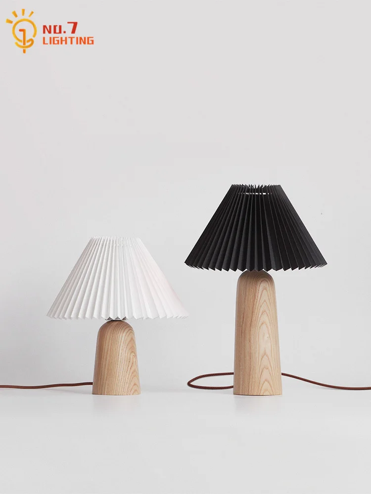 

Romantic Bedside Bedroom Mushroom Table Lamp LED E27 Solid Wood Pleats Desk Lights Home Decor Girls/Children's Room Study Store