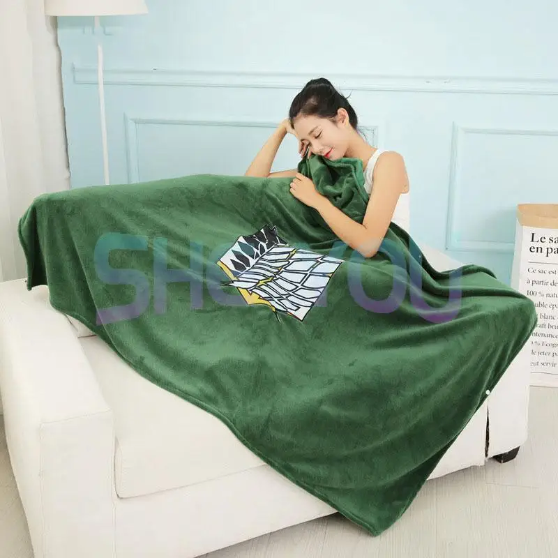 Anime Throw Blanket Wearable Cloak Cape Plush Hoodies Wings of Freedom Scout Regiment Shingeki No Kyojin