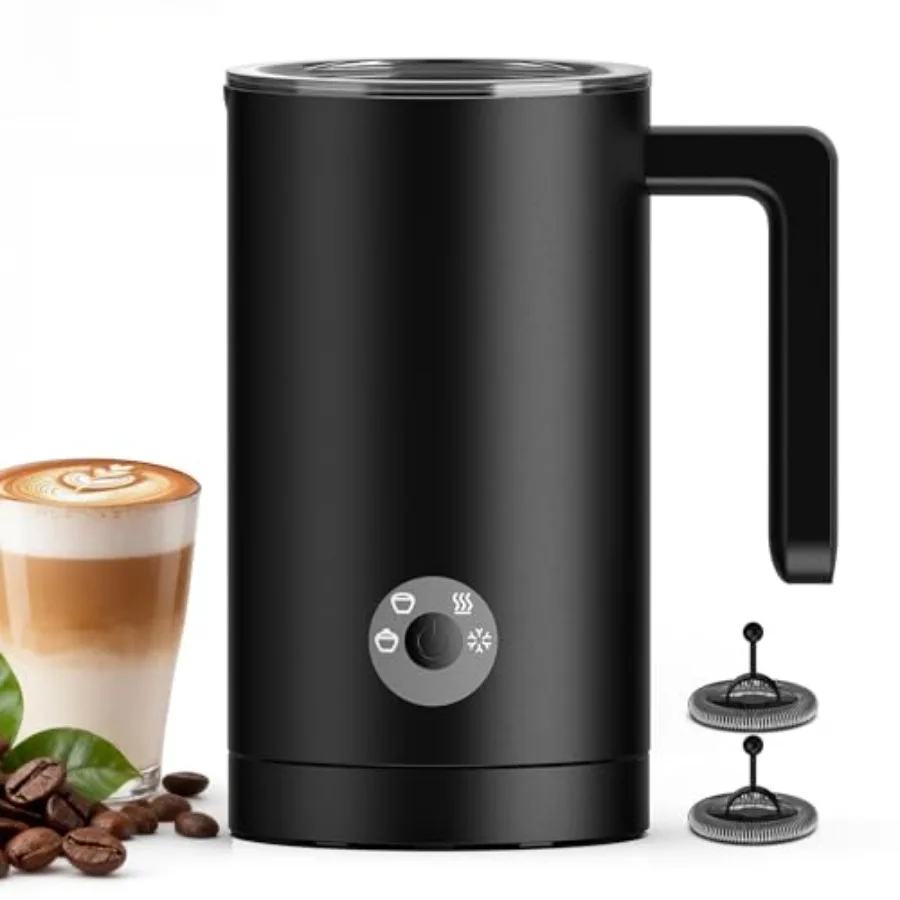 

Electric 4-in-1 milk frother for latte and cappuccino: stainless steel white quiet one-touch operation with easy cleaning