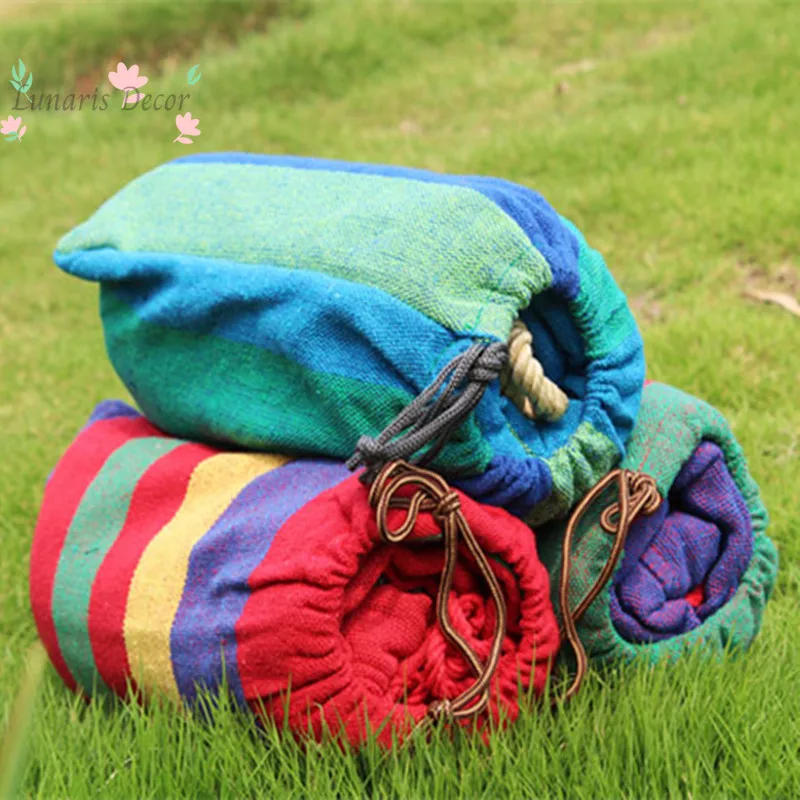 Single double widened rainbow striped canvas cotton swing anti-rollover hammock