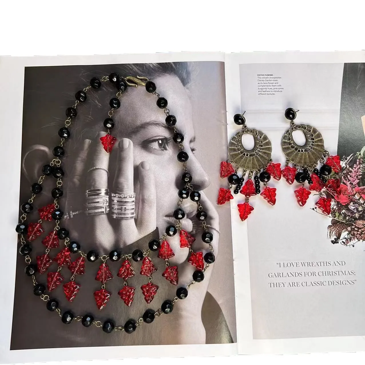 Vintage Multi Layer Necklace Red Black Tassel Earrings Original Design Women's Fashion Accessories Jewelry Sets High-Quality