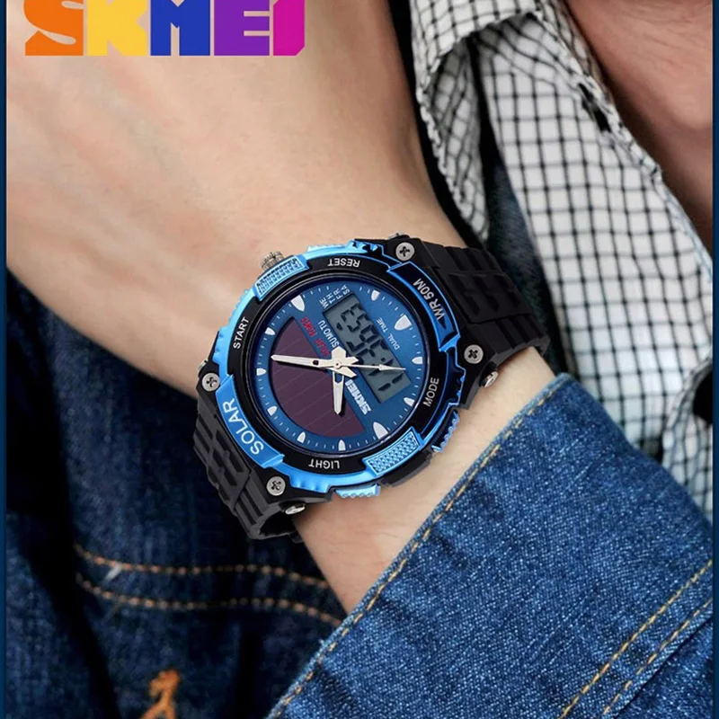 SKMEI Brand Solar Powered Men Sports Watches Outdoor Military LED Watch Fashion Digital Quartz Watches Multifunction