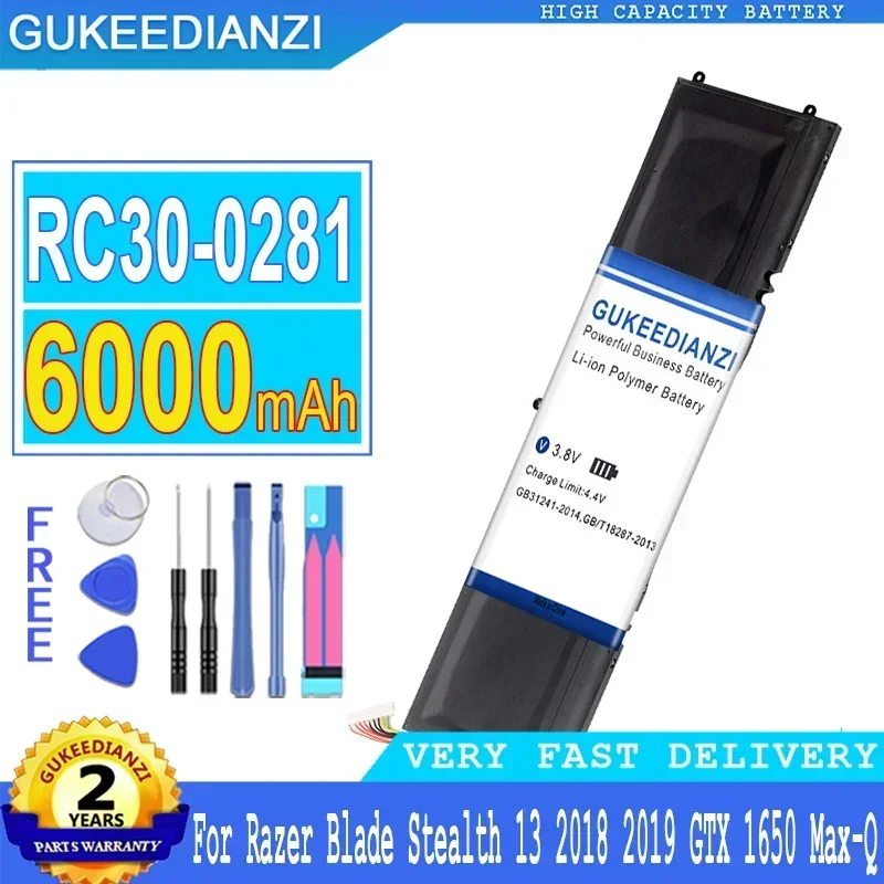 

6000mAh GUKEEDIANZI Battery for Razer Blade Stealth 13 RZ09-03102E52-R3U1 GTX 1650 Max-Q Stealth13 RZ09-02812E71 2018 2019