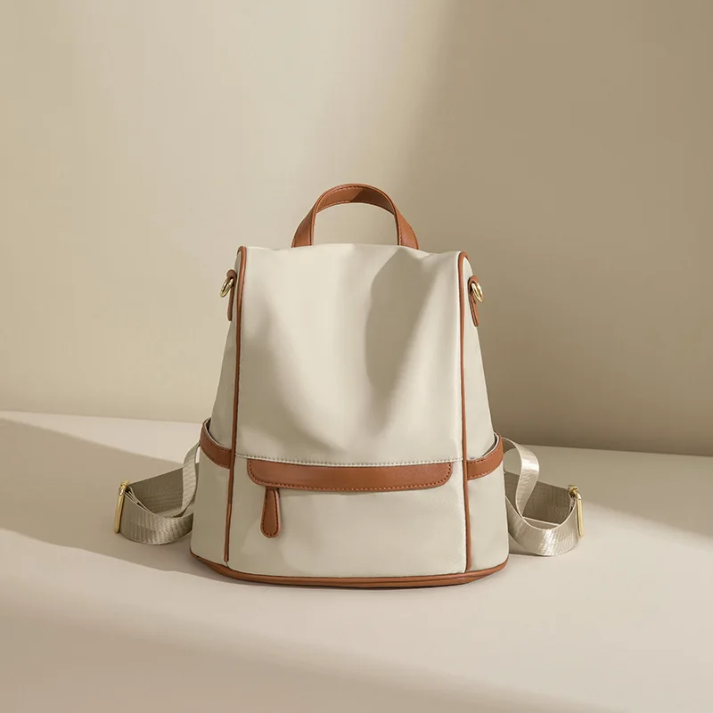 Women Oxford Backpack Contrast Front Pocket Water Resistant for Daily Travel Work Commuting 3553-8 with Carry Handle Casual Bag