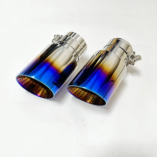 Imagen 2 del producto Tubo de escape de acero inoxidable para automóvil, silenciador de cola de garganta, nido de avispas azul tostado, Boca de trompeta de gran diámetro, 1 piezas