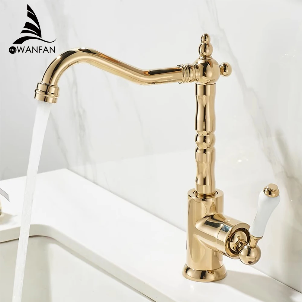 Kitchen Faucets Retro Industrial Style Gold  Brass Crane Bathroom Faucets Hot and Cold Water Mixer Tap torneira 9161