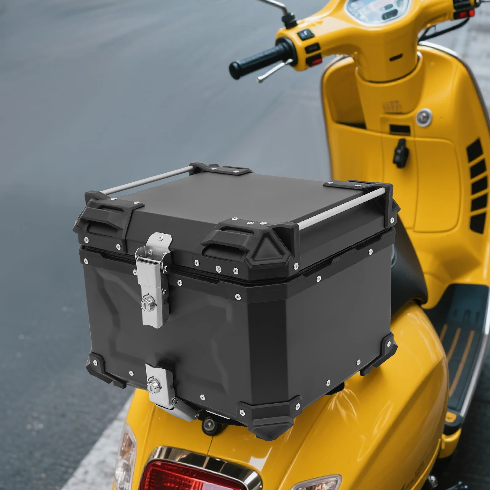 

Waterproof Motorbike Tail Box,large capacity 45L,Security Lock,two keys,Motorcycle helmet container,Aluminum Alloy Box