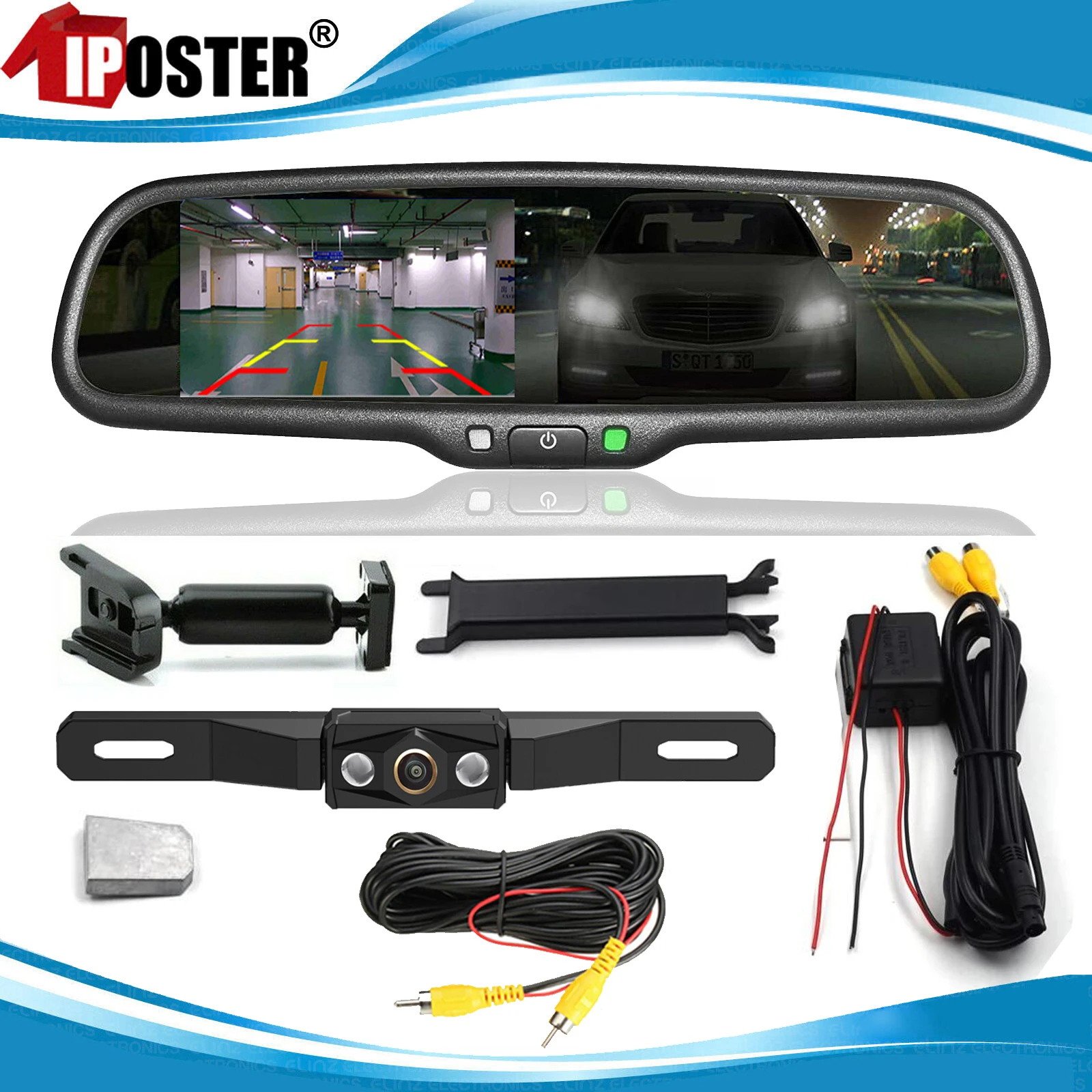 

iPoster Electronics Auto Dimming Car Rear View Mirror Monitor 4.3 Inch Special Bracket Backup Camera Fisheye Lens Kit For Toyota