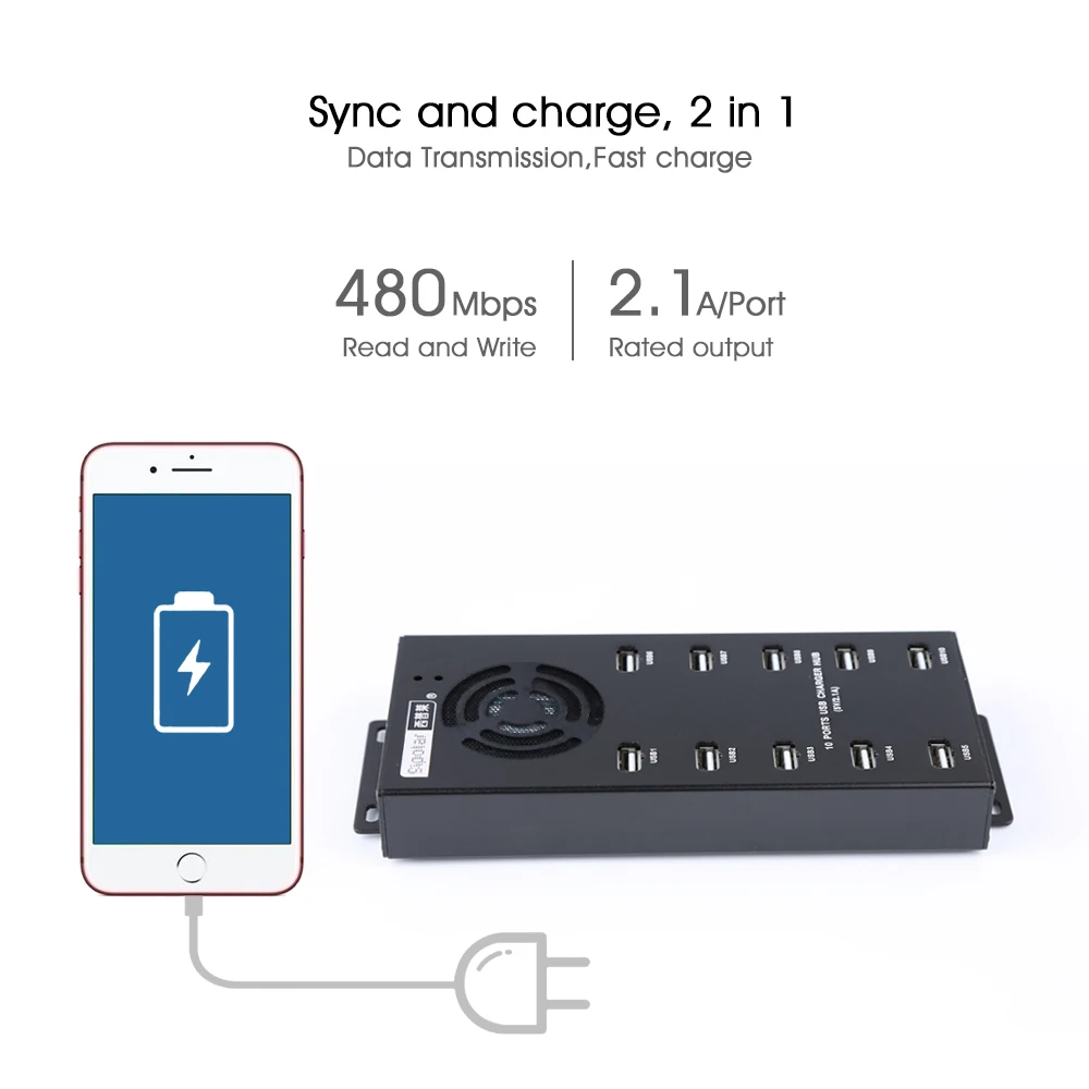 Sipolar A400 Multi 10 Port USB 2.0 2.1A Charger Hub with 12V 10A Powered Adapter for Mobile Iphone Ipad HDD SSD Bitcoin Miners