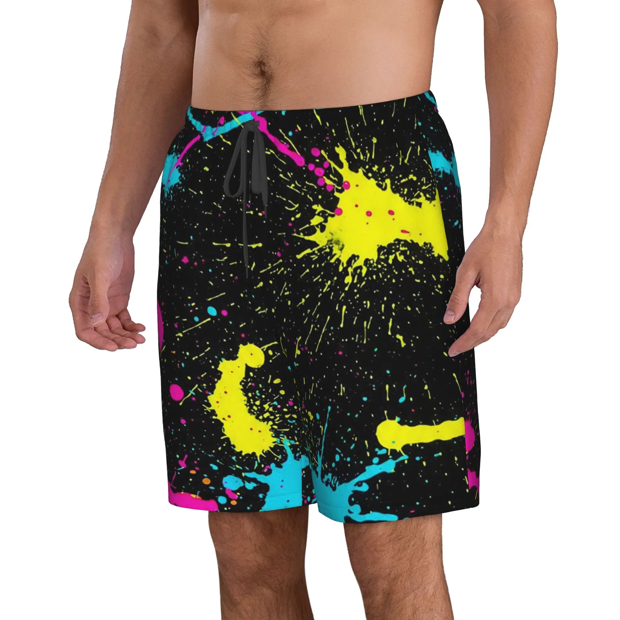Colorful Graffiti Splash Pattern Trunks Beach Board Shorts Casual Quick Dry Swim Summer Men Pants