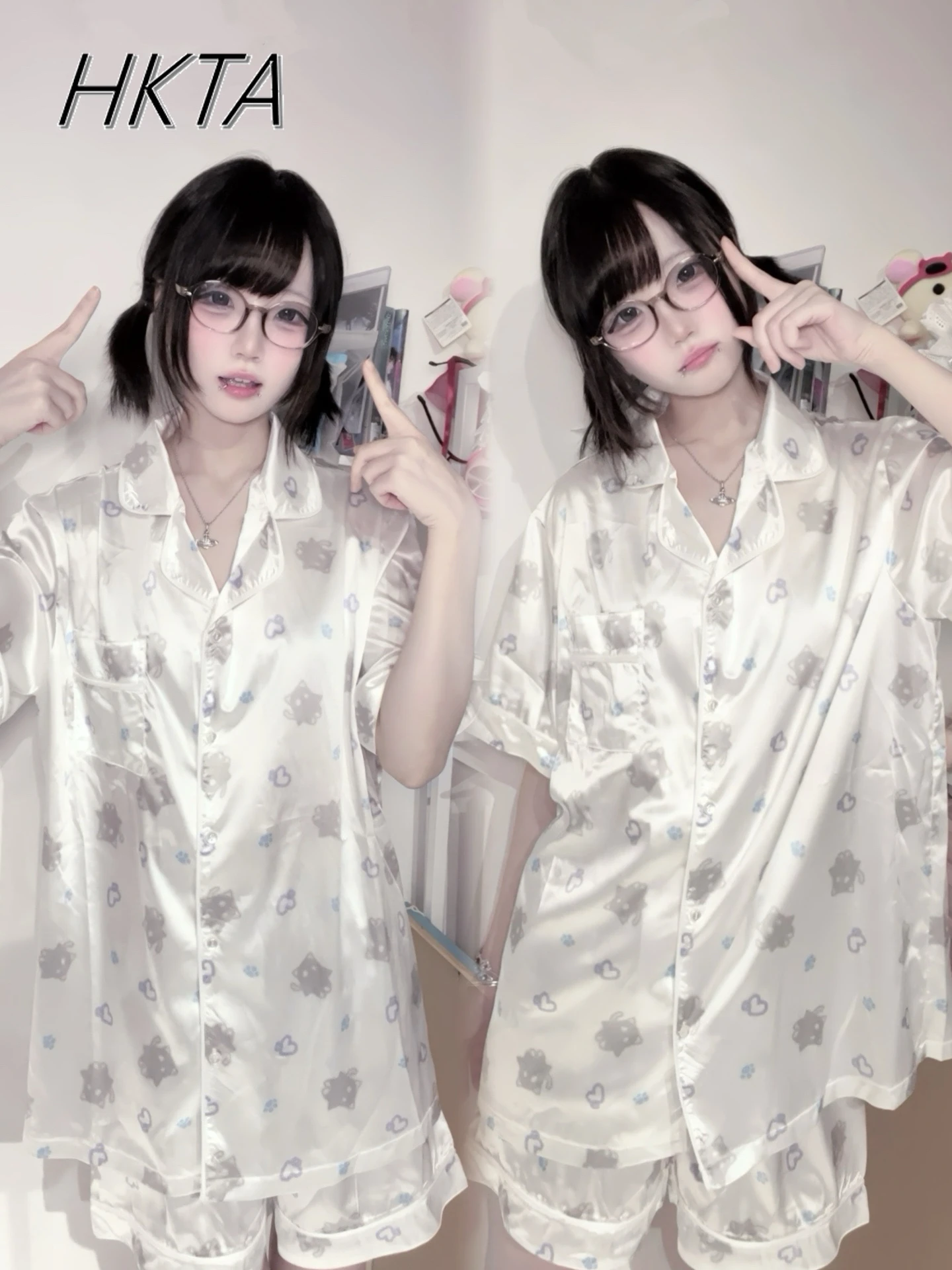 

Japanese Style Sleep Pajamas Set Women's Subculture Two-dimensional Printing Loose Casual Home Cute Gray White Loungewear Girls