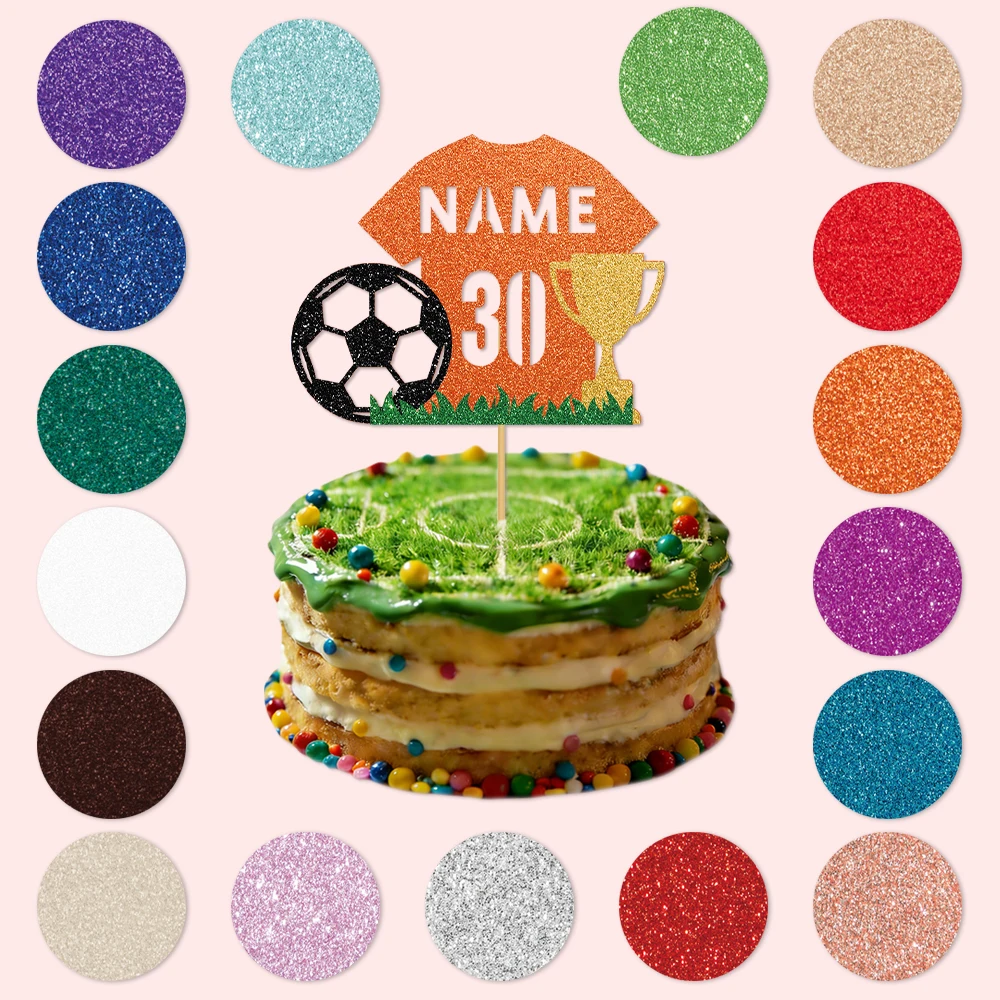 1 Stück Individuelle Fußball-Tortendekoration mit Mehrfarbigem Glitzer-Trikot und Goldenem Pokal-Design, Zur Feier des Fußball-Events – Detail 4