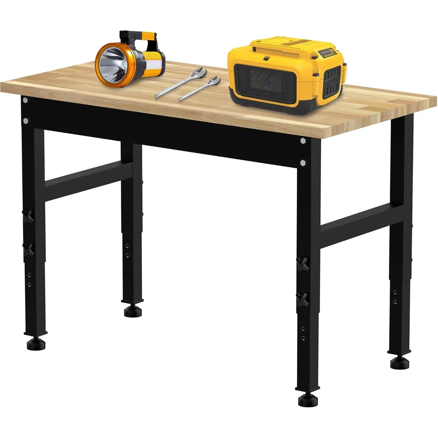 48 Adjustable Workbench, 2000LBS Rubber Wood Top Heavy-Duty Workstation, Rubberwood Countertop Workbench for Garage