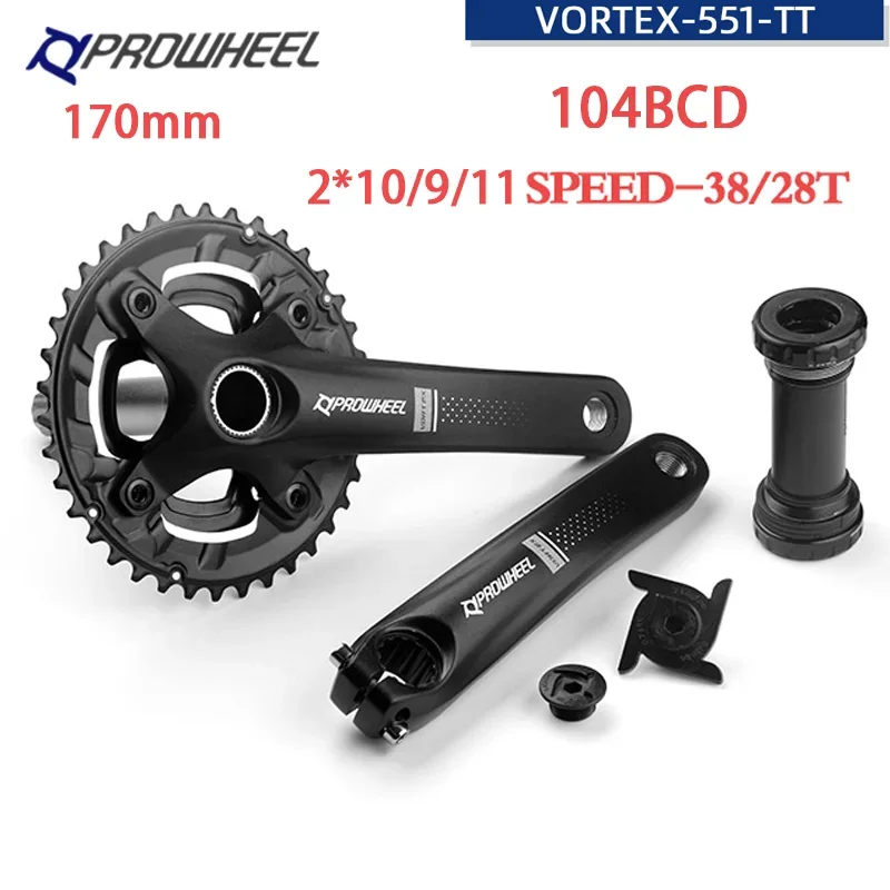 

PROWHEEL VORTEX-551 MTB 104BCD Crankset 2*10/9/11 Speed 170mm Crank 28-38T double Chainrings mountain Bicycle Parts with BB