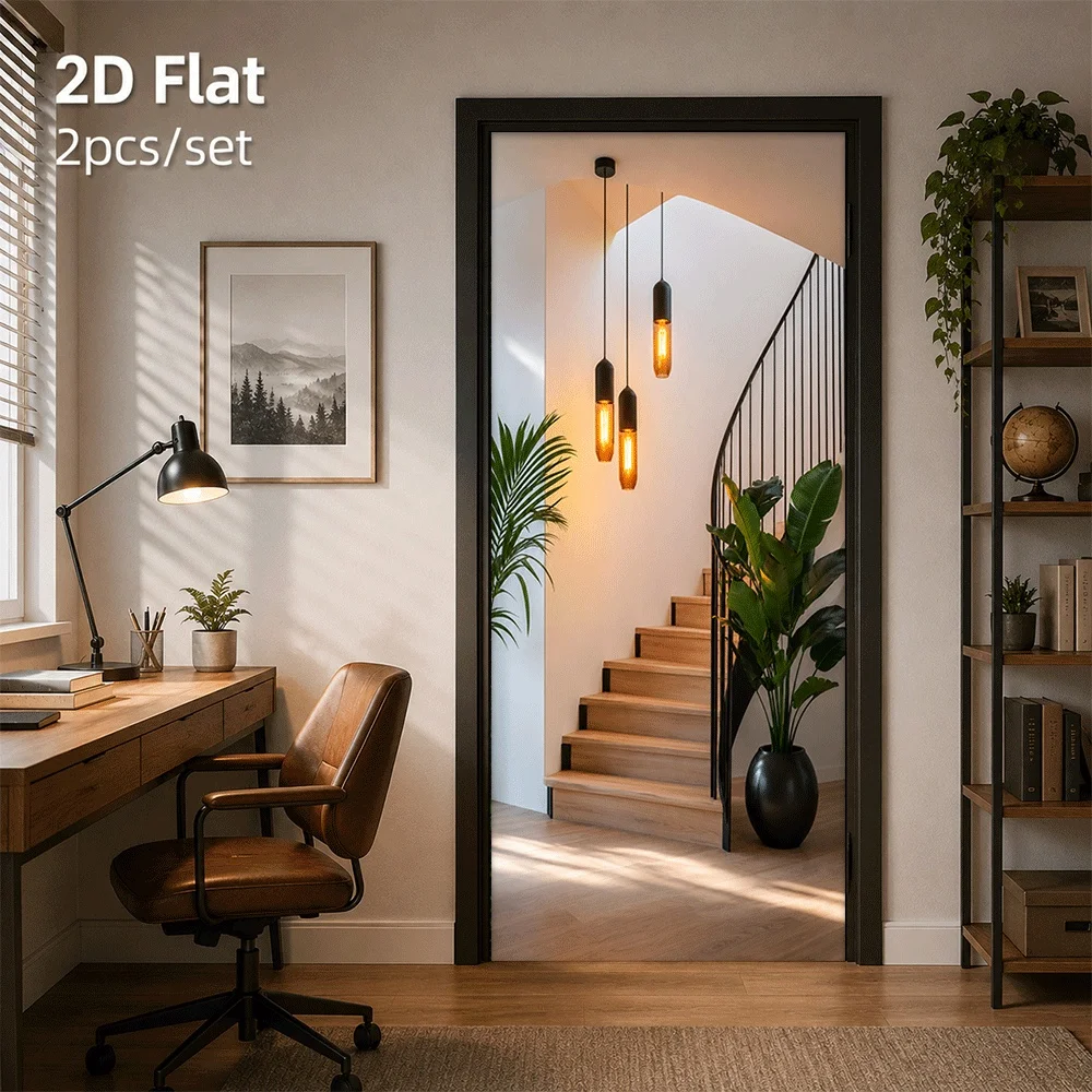 1 piece of modern minimalist staircase green plant decoration door sticker indoor space beautification sticker self-adhesive wat
