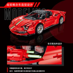 New 1:8 With Motor 022001-1 4473Pcs High-Tech Moc Super Sport Racing SF90 Car Model Building Block Bricks Toys Chirismas Gifts