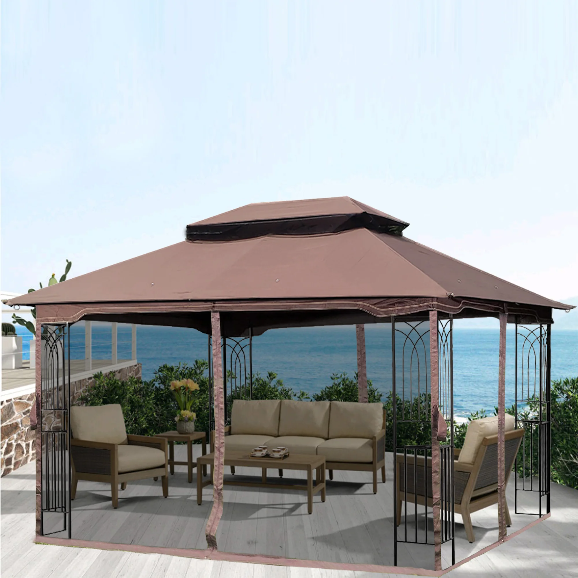 Outdoor Patio Gazebo Canopy Tent With Ventilated Double Roof And Mosquito Net(Detachable Mesh Screen On All Sides),Suitable for