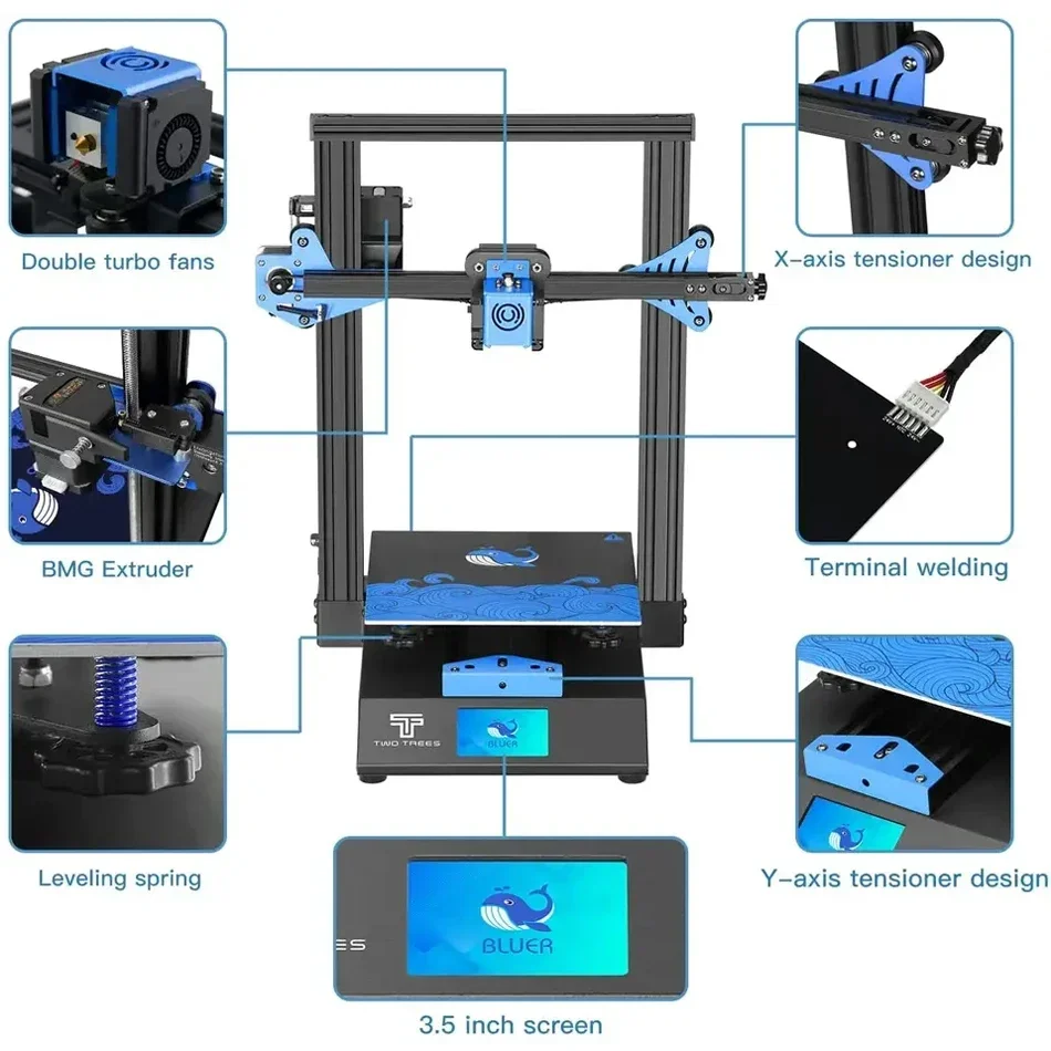 TWOTREES BLU-3 Home Use Gantry Structure Double Turbo Fans 235*235*280mm Work Area 20-200mm/s Speed 3d printer for beginenr