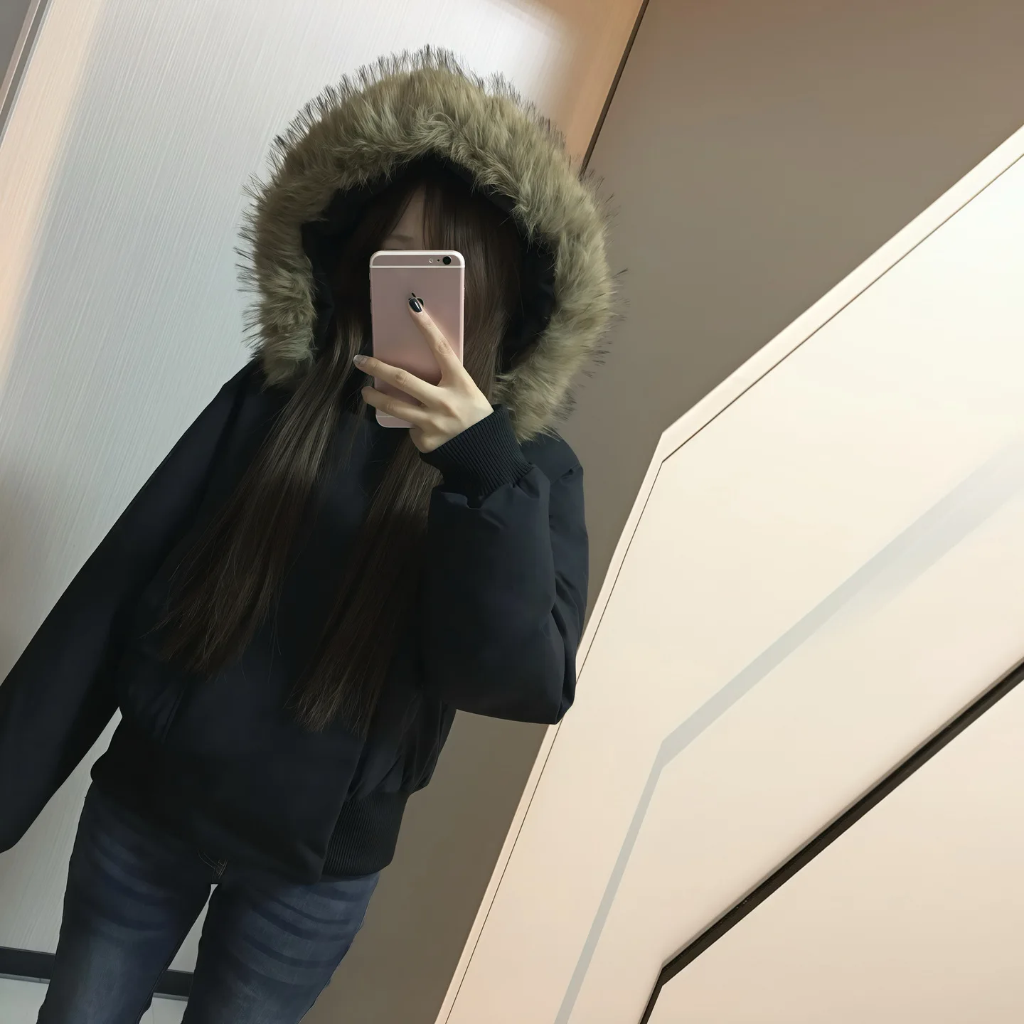 Gentle wind pink fur collar hooded cotton coat for women winter new Korean style thickened and warm short waisted cotton