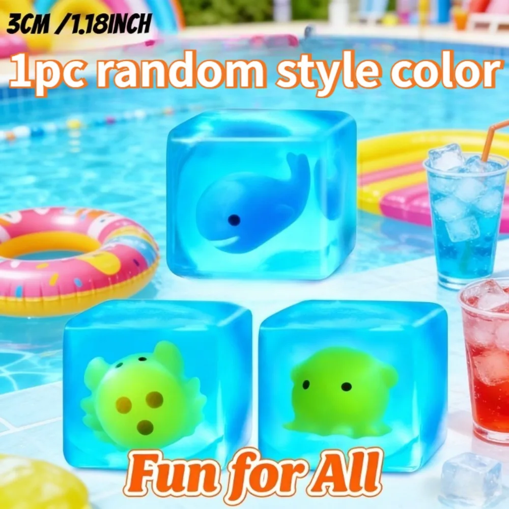 1pc New Underwater Cube of Ice Taba Elastic Fidget Toy, Fufu Finger Squeeze Toy, Blue Sea Animal Cube of Ice Squishy Toy, Slow Rising Honey Candy Decompression Toy, Soft Squeeze Kneading Stress Relief Toy, Easy to Carry, （random style color）