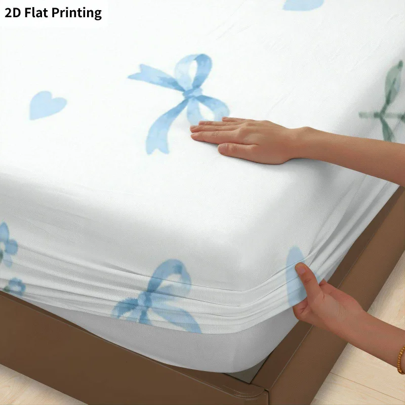 3Pcs Bluebows Floral Fitted Sheet Three Piece Set (1*Fitted Sheet + 2*Pillowcases, Coreless), Bedding Set