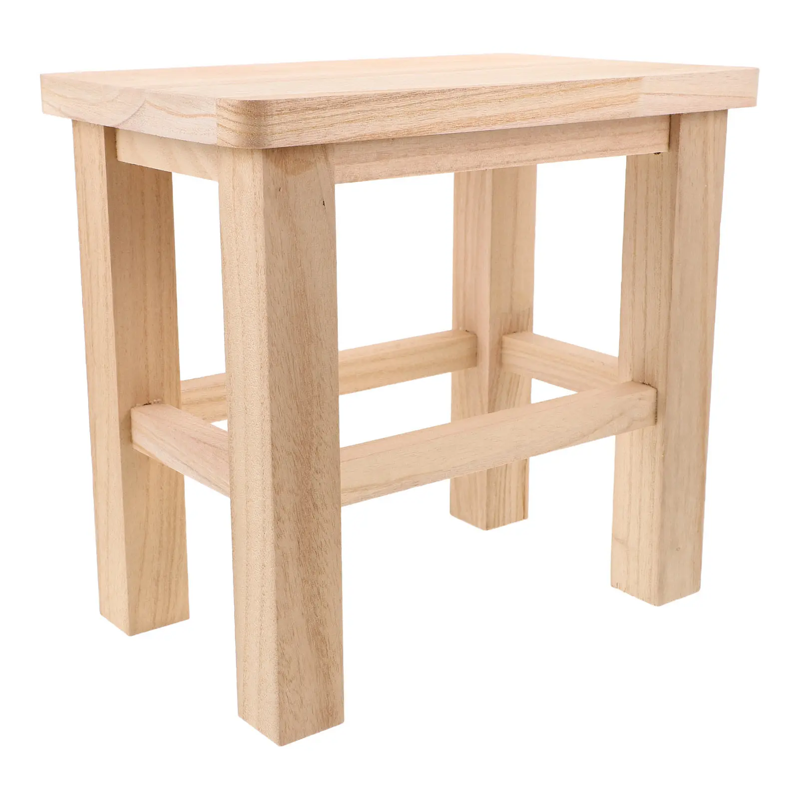 Wooden Plant Stand Rustic Low Stool for Indoor Flower Pots Bonsai Entryway Shoe Changing Beige