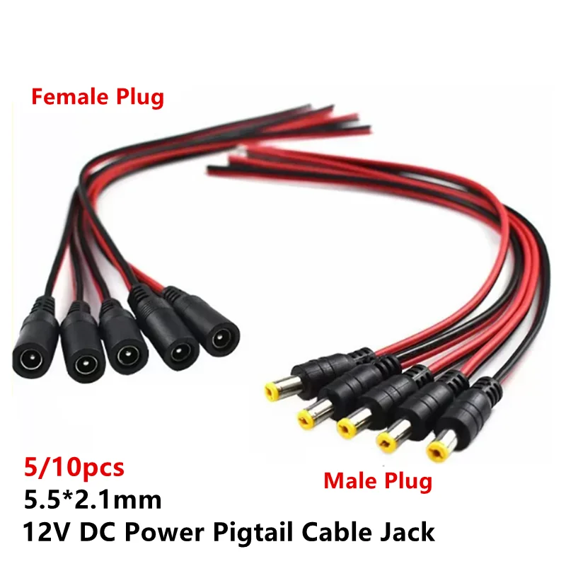 5pcs 10pcs 5.5x2.1 mm Male Female Plug 12V DC Power Pigtail Cable Jack for CCTV Camera Connector Tail Extension 24V DC Wire