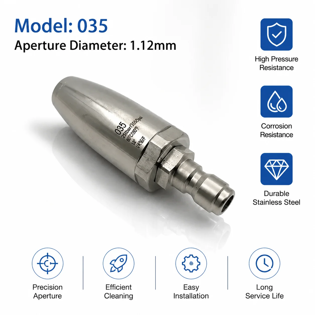 Stainless Steel Turbo Rotating Nozzle for High Pressure Washer, Metal Body with Ceramic Core, Powerful Efficient Moss Stain