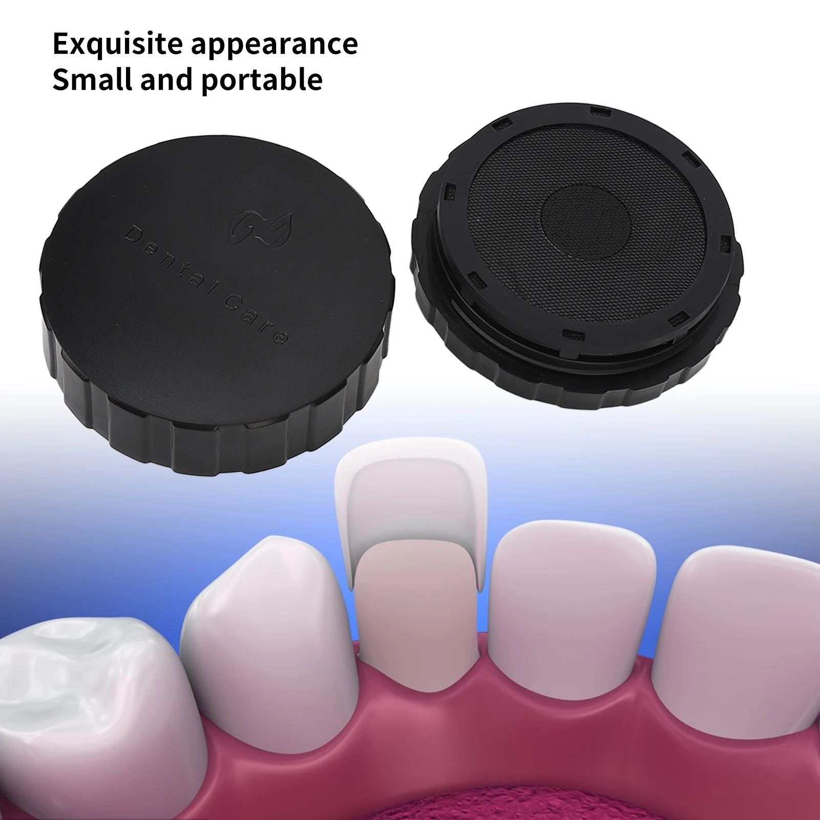 Boîte de rangement noire ronde pour accessoires dentaires, étui décoratif souple pour prothèses dentaires, organisateur portable et réutilisable pour pièces de placage, idéal pour l'entretien quotidien et les voyages.