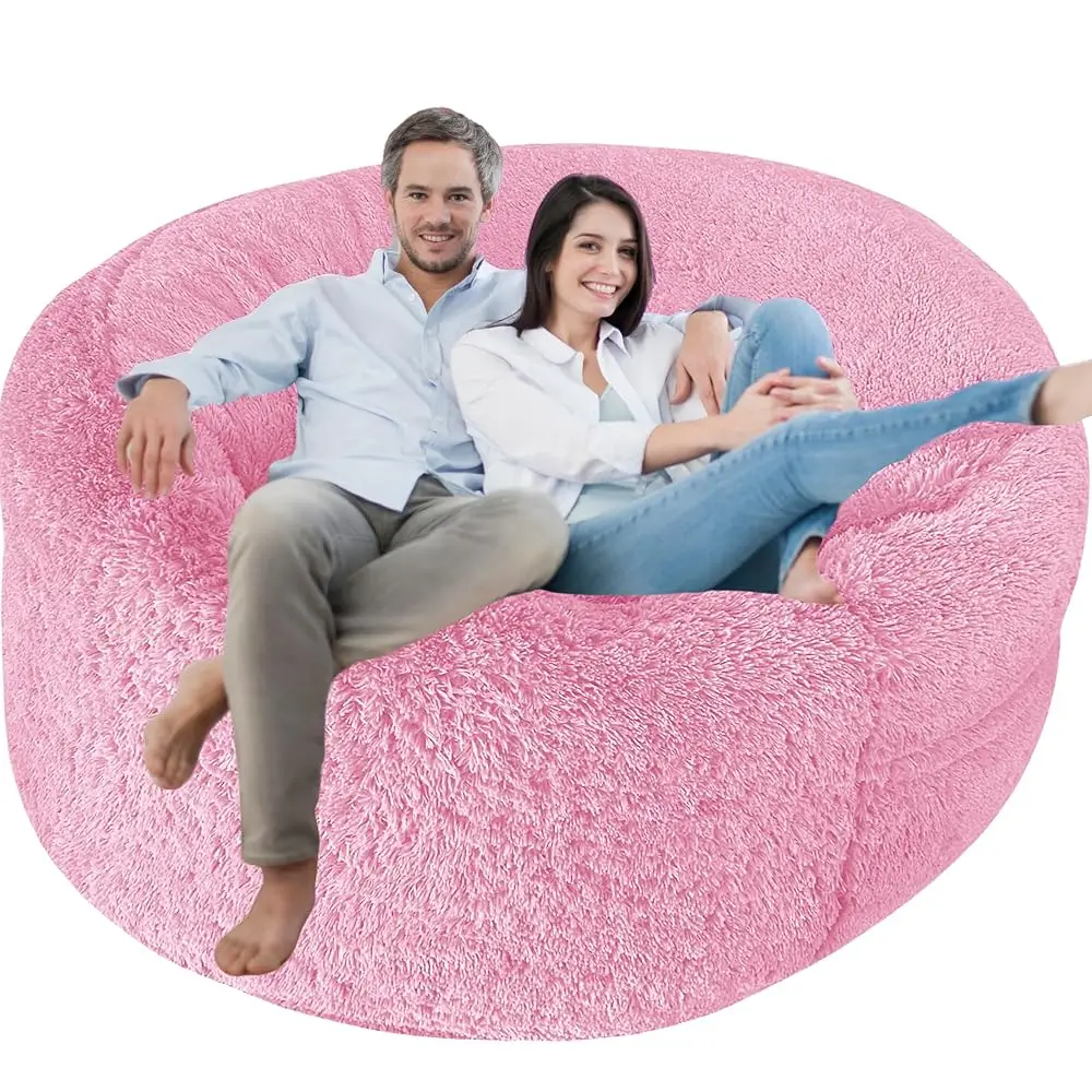 

Fluffy Bean Bag Chair Cover For Adults Teens Or Kids, Xl Stuffed Animal Storage (Light Pink, 5 Ft (Cover Only))