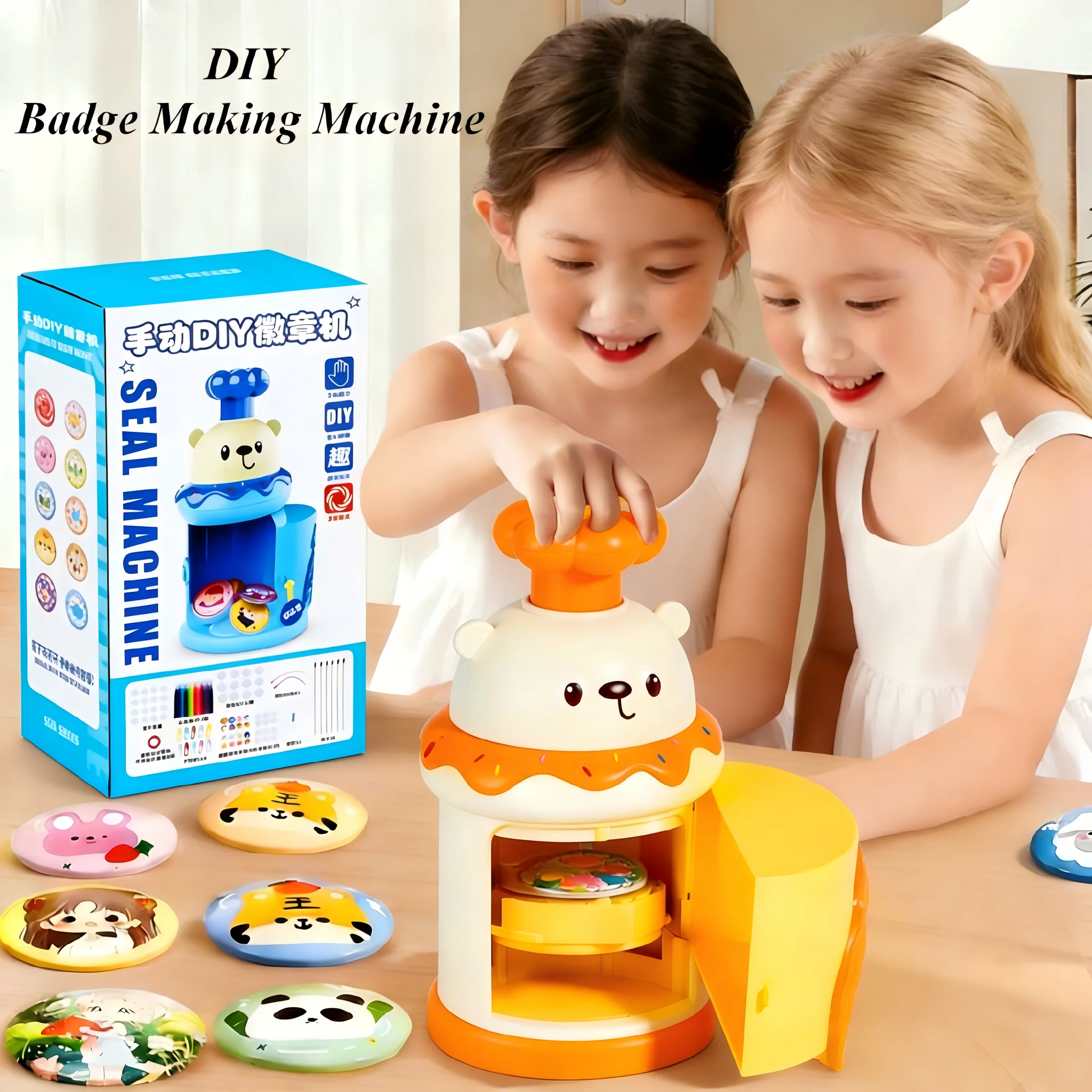 

Набор для изготовления значков своими руками для детей, портативный пресс для значков с контейнером для хранения и шаблонами, творческий набор для рукоделия, подарки на день рождения и праздники