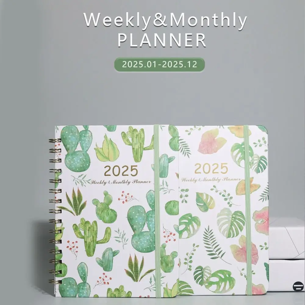 Monthly 2025 English Agenda Book Weekly Plan Planner Organizer Flowers Diary Notebook Loose-leaf Coil Practical
