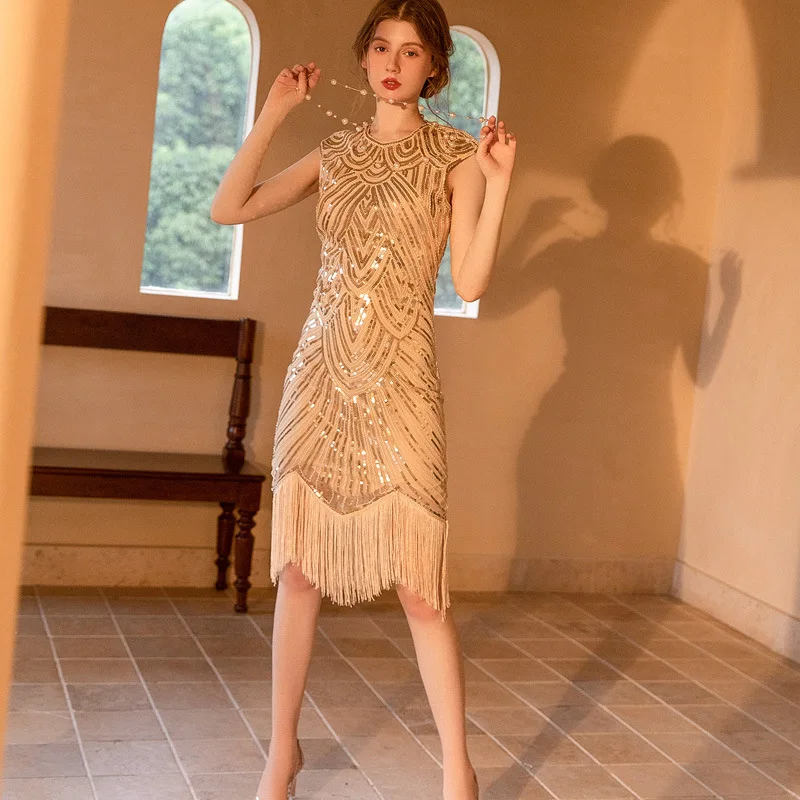 Sequin Gatsby 1920s Ball Tassel Evening Party Small Dress Host 8001