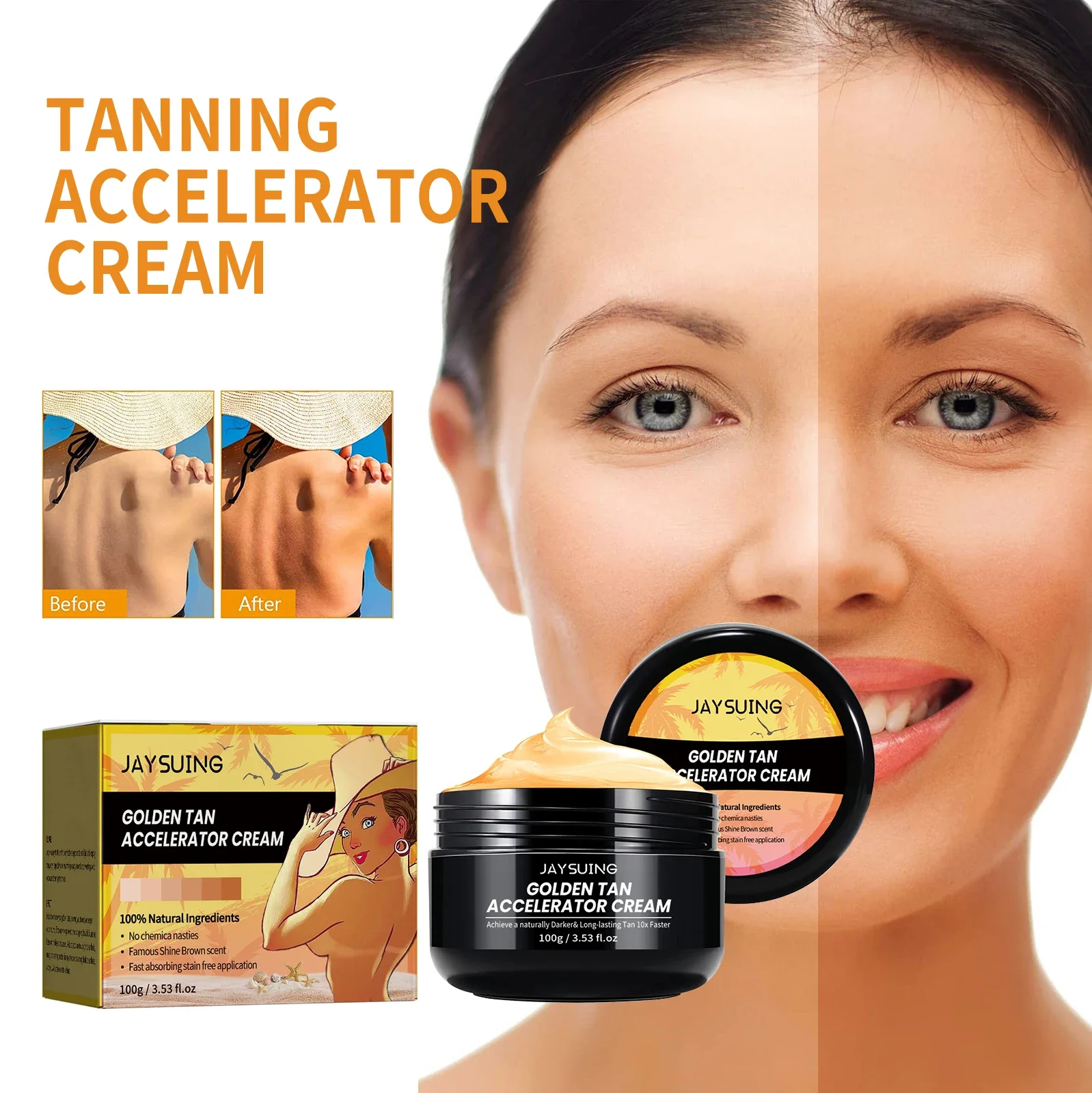 Jaysuing Blackening cream and sun drying help create natural bronze colored skin, moisturize the body, and darken the skin