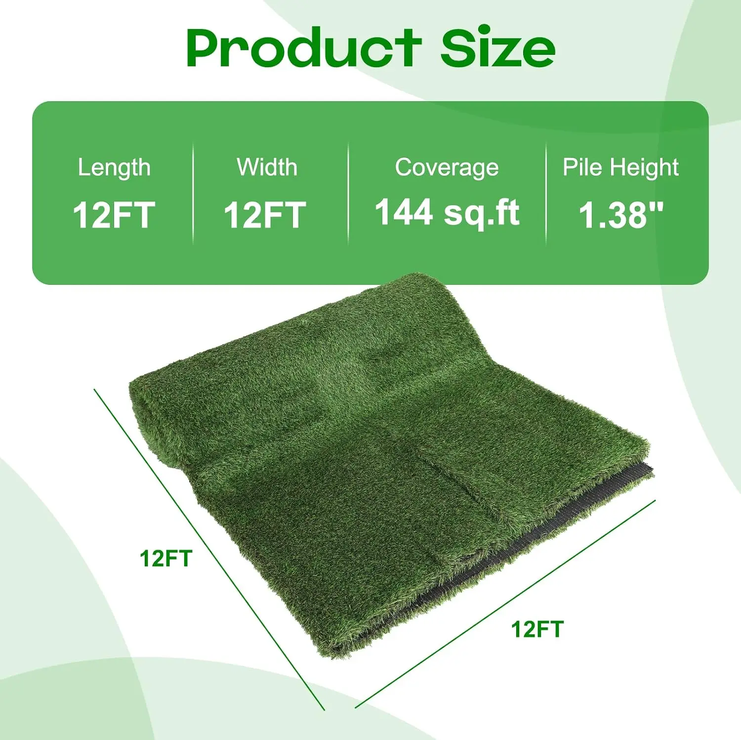 12FTx12FT Artificial Grass Turf Outdoor, 1.38